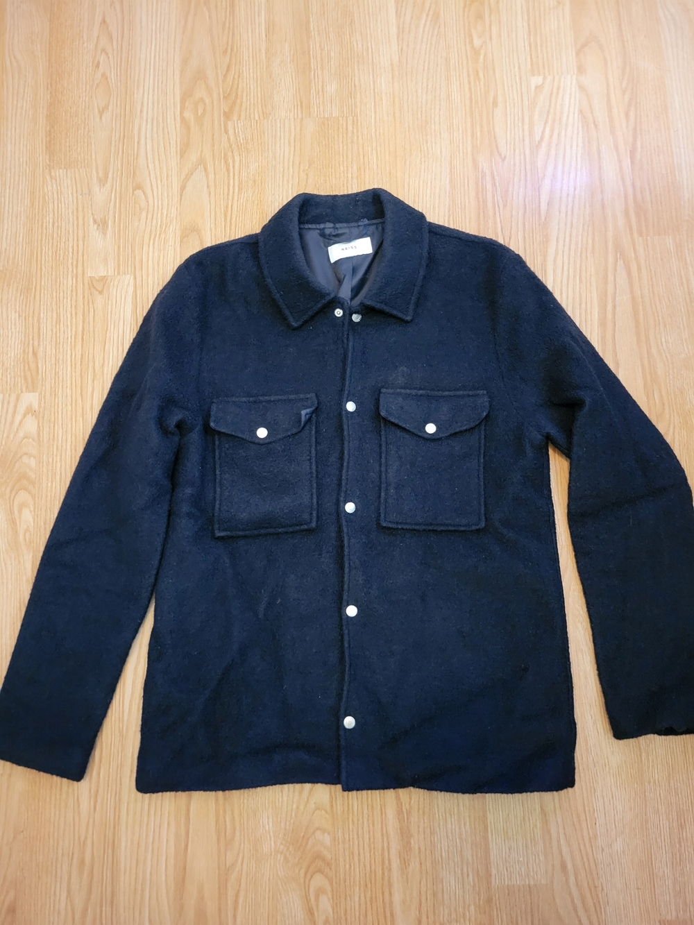 Reiss Black Lightweight Shirt Jacket with Chest Pockets
